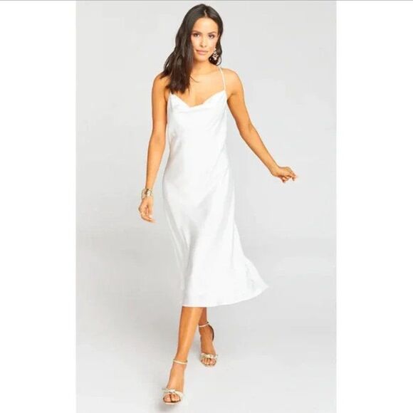 Show Me Your MuMu Verona Cowl Dress Medium Ivory Luxe Satin White NWT - Picture 1 of 10